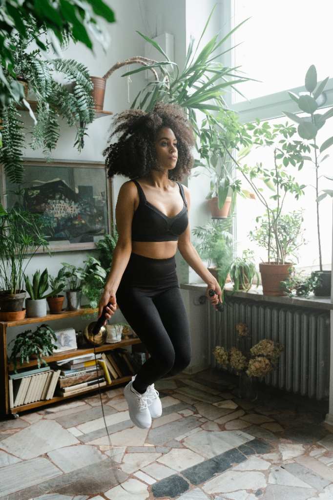 A woman skipping rope