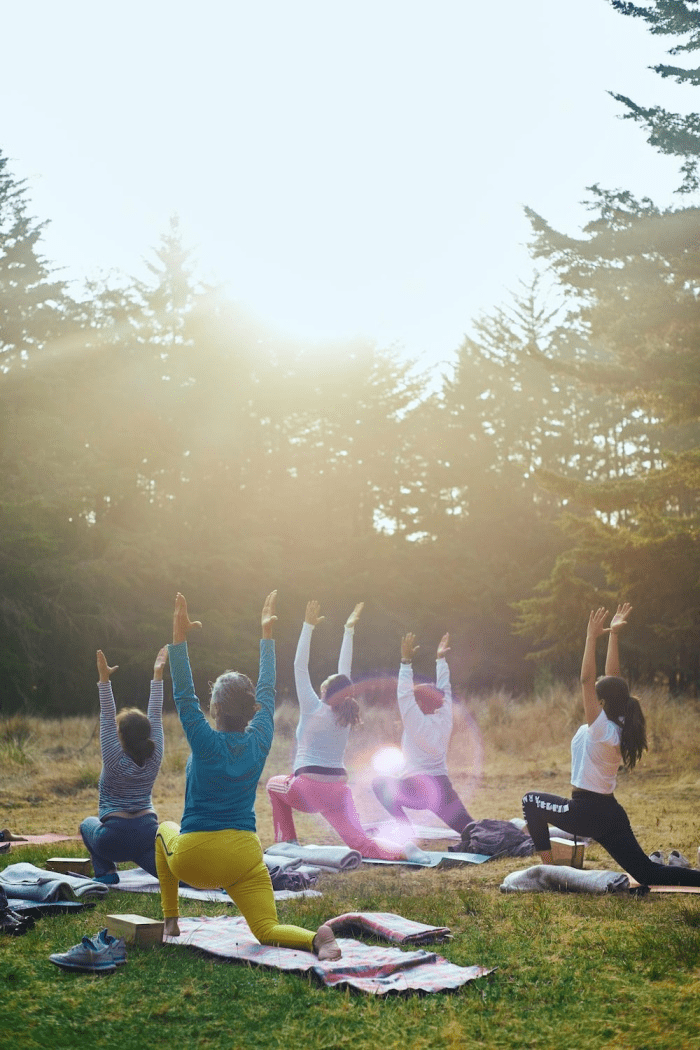 Five Women During an Outdoor Stretching Yoga Class in NYC