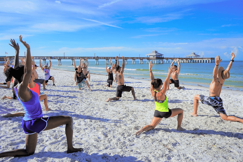 exercising on a beach