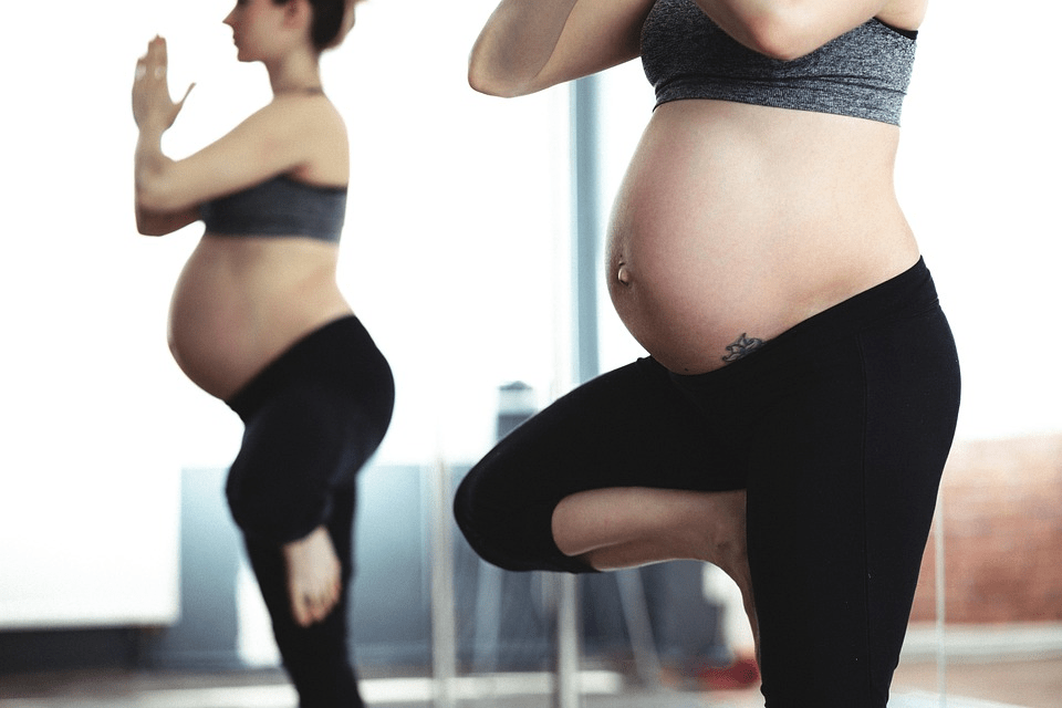 A group pregnancy yoga class