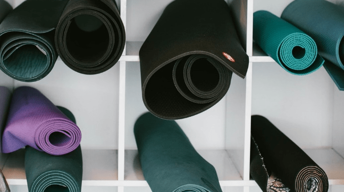 Yoga mats inside a yoga studio in NYC